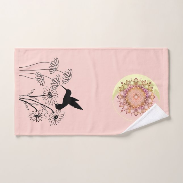 Conjunto De Toalhas  Crescent Serenity: Hummingbird and Floral Silhoue (Toalha de mão)