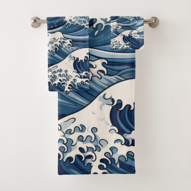 Conjunto De Toalhas Crestas Epheméricas: Ondas Hokusai Reimaginadas (Insitu)