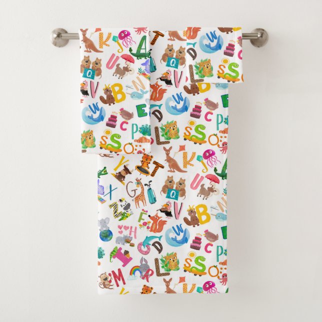 Conjunto De Toalhas Crianças Adoráveis Com Alfabeto Animal Watercolor (Insitu)