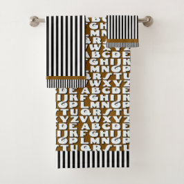 Conjunto De Toalhas Crianças Alphabet Black Brown Stripes