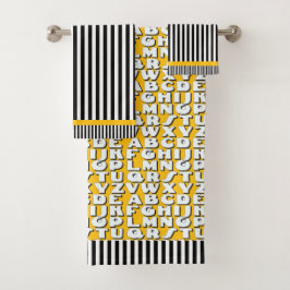 Conjunto De Toalhas Crianças Alphabet Black Stripes Yellow