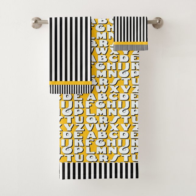 Conjunto De Toalhas Crianças Alphabet Black Stripes Yellow (Insitu)