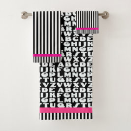 Conjunto De Toalhas Crianças Alphabet Black Strips Quente Rosa