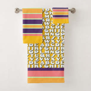 Conjunto De Toalhas Crianças Alphabet Rainbow Stripes