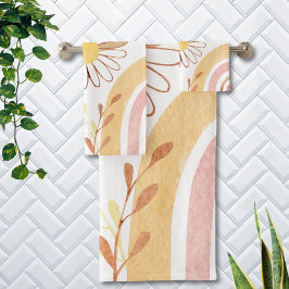 Conjunto De Toalhas Crianças Arco-Íris de Abstrato de Aquarelas Botâni