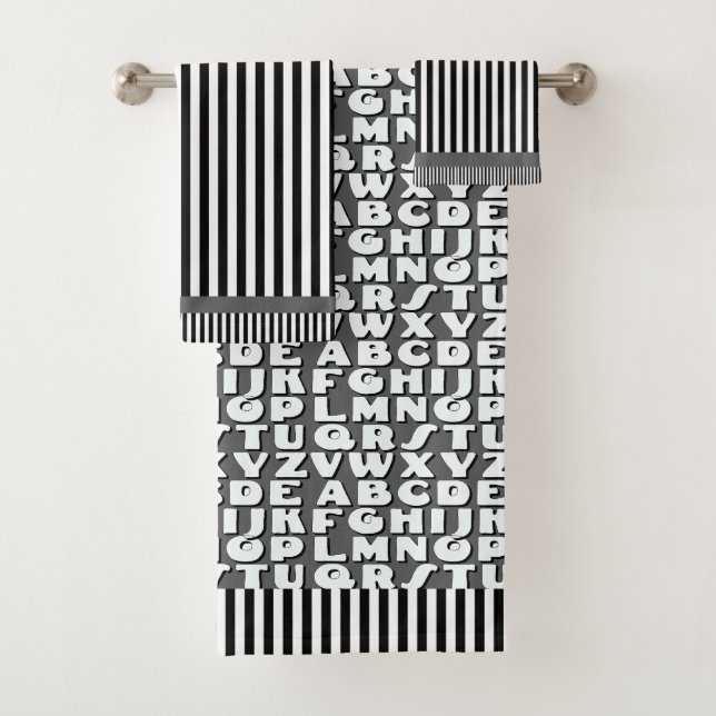 Conjunto De Toalhas Crianças Cinzas Negras Alfabeto Stripes (Insitu)