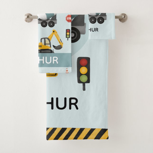 Conjunto De Toalhas Crianças com Padrão de Construção de Digger Azul C (Insitu)