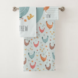 Conjunto De Toalhas Crianças com padrões de Fazenda de frango com mono