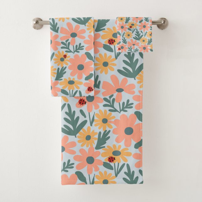 Conjunto De Toalhas crianças Cute Ladybug Bolinhas Daisy Flower Padrão (Insitu)