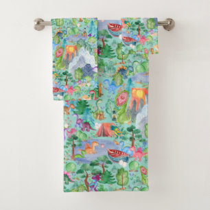Conjunto De Toalhas Crianças do Camping do Dinossauro da Aquarela