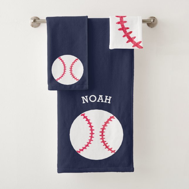Conjunto De Toalhas Crianças Personalizadas Baseball Sports Blue Athle (Insitu)