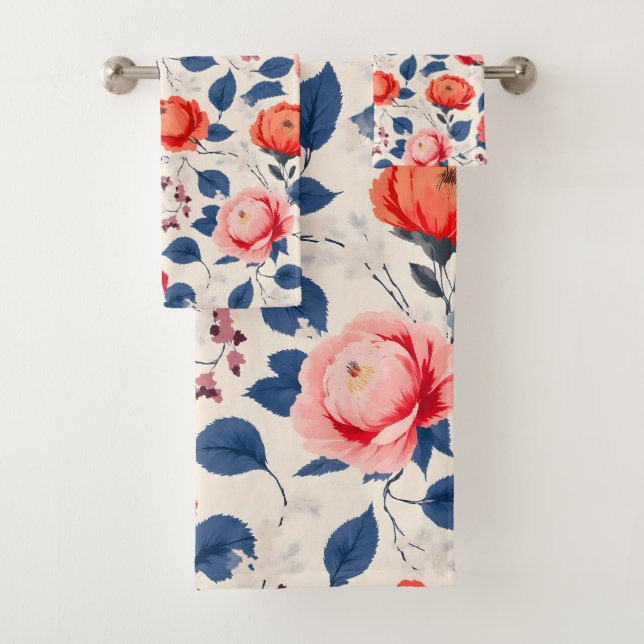 Conjunto De Toalhas Crimson e Coral Flower (Insitu)