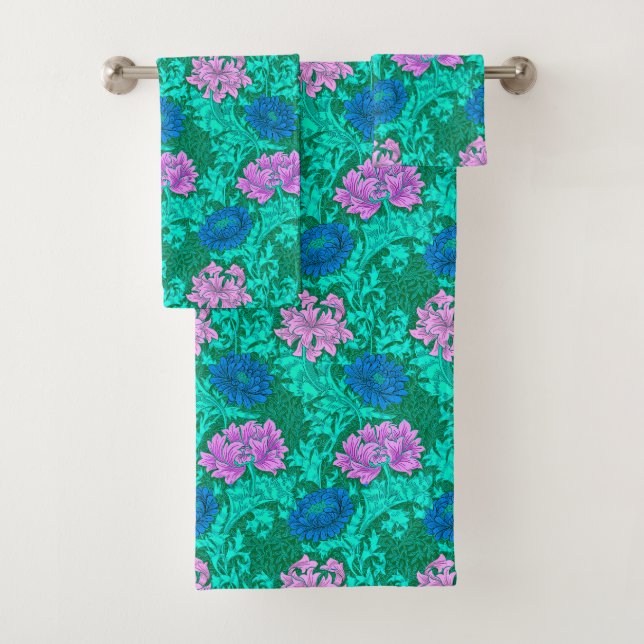 Conjunto De Toalhas Crisântemos William Morris, Verde Lima e Água (Insitu)