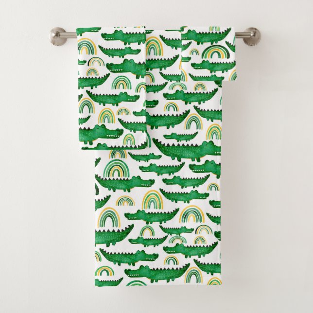 Conjunto De Toalhas Crocodilo de Aquarela Alligador Arco-Íris (Insitu)