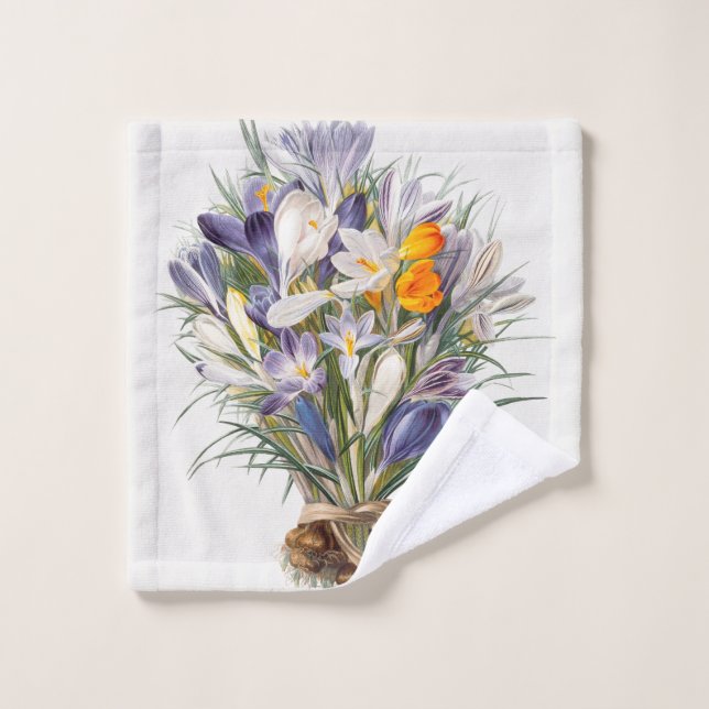 Conjunto De Toalhas Crocus Primavera Fllower Arte Botânica (Pano de lavar)