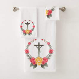 Conjunto De Toalhas Crucifixo e flores