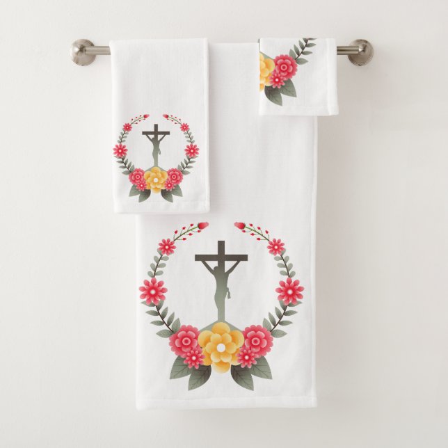 Conjunto De Toalhas Crucifixo e flores (Insitu)