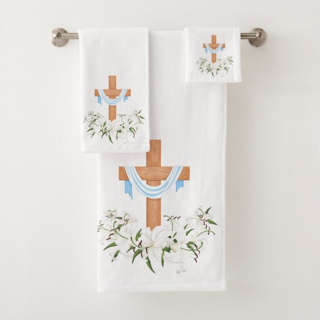 Conjunto De Toalhas Crucifixo e lírios (Insitu)