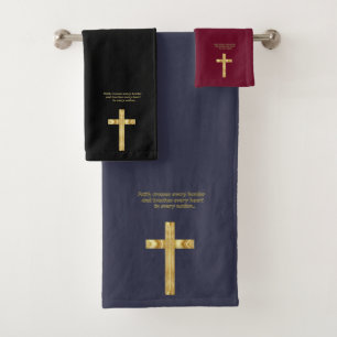 Conjunto De Toalhas Cruz cristã Dourado da fé com provérbio engraç