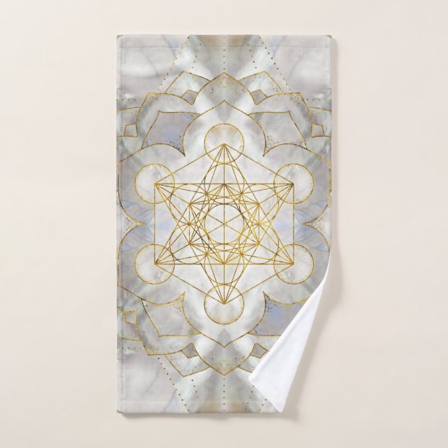 Conjunto De Toalhas Cubo de Metatrão em Geometria Sagrada de Lotus (Toalha de mão)