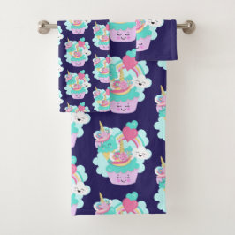 Conjunto De Toalhas Cupcake bonito e padrão de Sorvete feliz