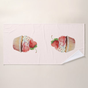 Conjunto De Toalhas Cupcake de morango deserto doce