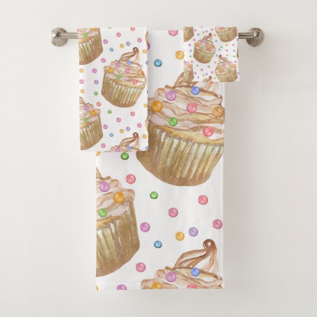 Conjunto De Toalhas Cupcakes de aquarela (Insitu)