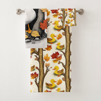 Conjunto De Toalhas Curiosos Ducklings e Autumn Deixam o Design