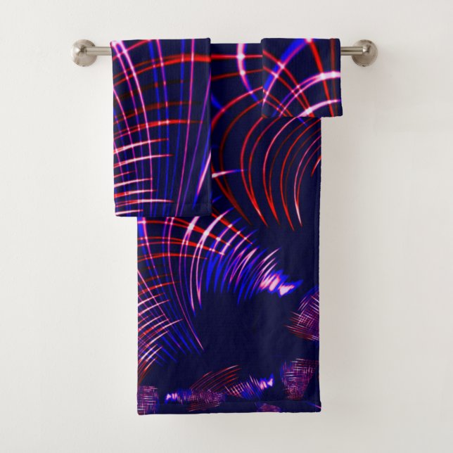 Conjunto De Toalhas Curvas apontadas de azul para vermelho e branco. L (Insitu)