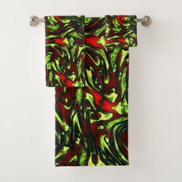 Conjunto De Toalhas Curvas de amarelo-esverdeado e vermelho vívido