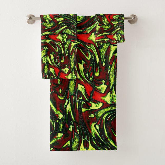 Conjunto De Toalhas Curvas de amarelo-esverdeado e vermelho vívido (Insitu)