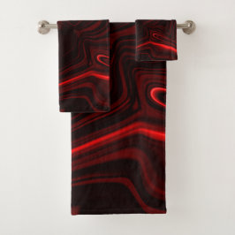 Conjunto De Toalhas Curvas vermel é claro e em fundo escurso.