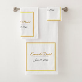 Conjunto De Toalhas Custom Elegant Minimalist Wedding Names & Date 