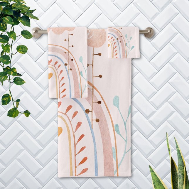 Conjunto De Toalhas Cute Aquarela Crianças Arco-íris Rosa (In situ Bathroom wall)