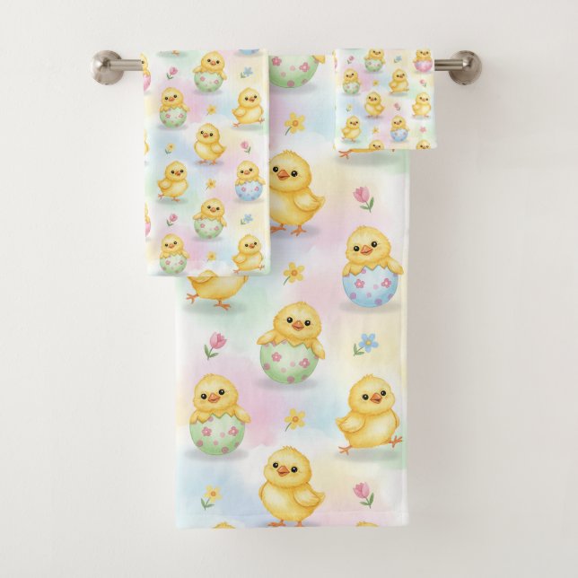 Conjunto De Toalhas Cute Baby Chick Watercolor Easter (Insitu)