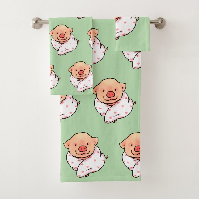 Conjunto De Toalhas Cute Baby Pig Wrapped in Blanket (Insitu)