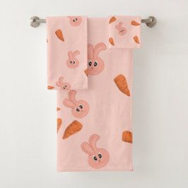 Conjunto De Toalhas Cute Bunny and Carrot Pattern