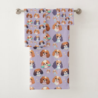 Conjunto De Toalhas Cute Cavalier King Charles Pastel Pattern