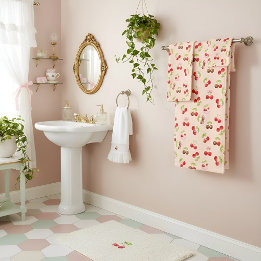 Conjunto De Toalhas Cute Cherry and Bow Pattern Sweet Aesthetic 