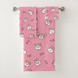 Conjunto De Toalhas Cute coelho coelhinho emoticons Rosa