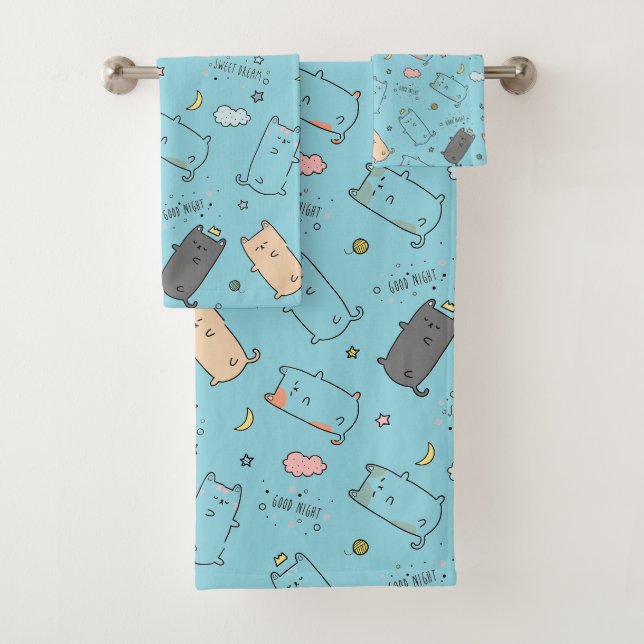 Conjunto De Toalhas Cute & Cozy Sleepy Cat Dreams Pattern (Insitu)