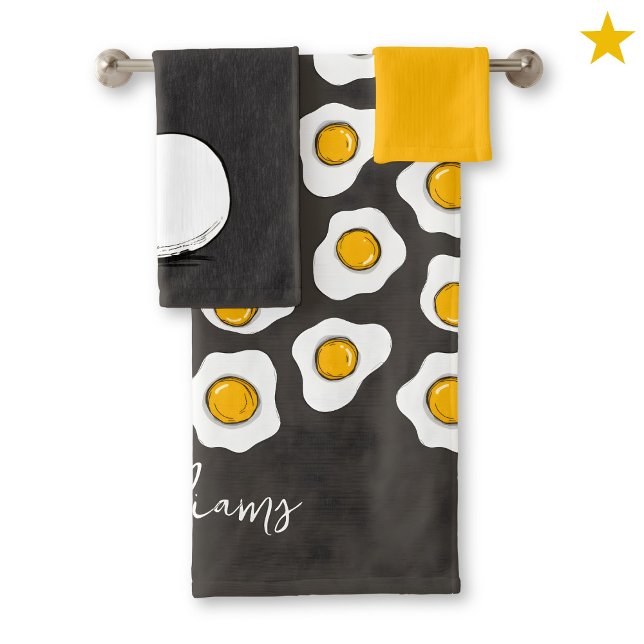 Conjunto De Toalhas Cute Family Name Fried Eggs Pattern Breakfast  (Criador carregado)