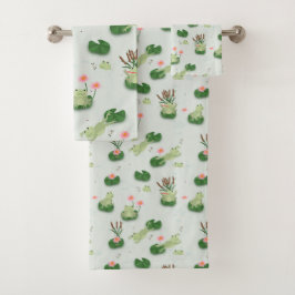 Conjunto De Toalhas Cute Frogs in Lily Pond Nursery Gender Neutral