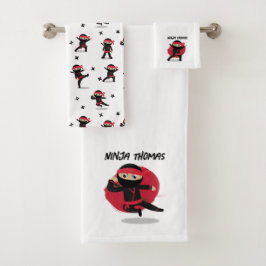 Conjunto De Toalhas Cute Ninja Guerreira Preto e Vermelho