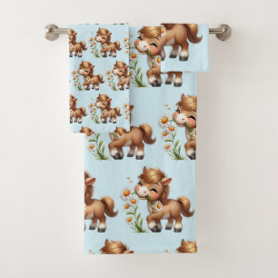 Conjunto De Toalhas Cute Pony Eating Daisies