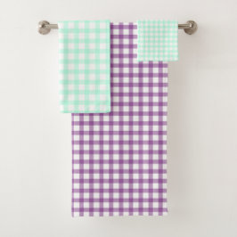 Conjunto De Toalhas Cute Retro Sea Green Gingham Plaid pattern