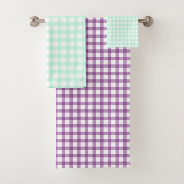Conjunto De Toalhas Cute Retro Sea Green Gingham Plaid pattern (Insitu)