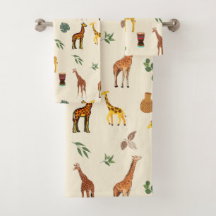 Conjunto De Toalhas Cute Safari Africa Themed Girafa Beige Tribal