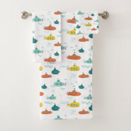 Conjunto De Toalhas Cute Submarine Nautical Deep Sea Fish Kids