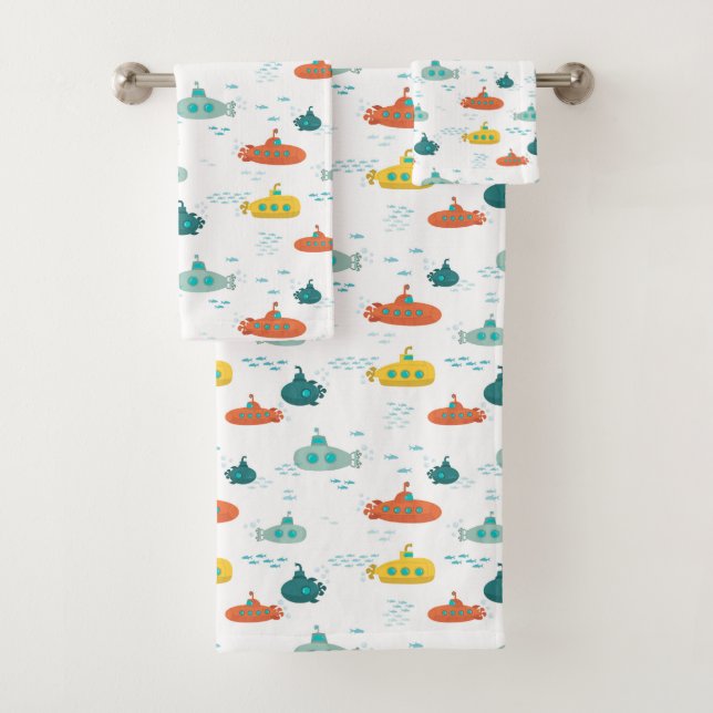 Conjunto De Toalhas Cute Submarine Nautical Deep Sea Fish Kids (Insitu)